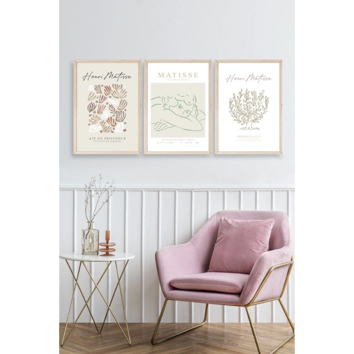 Matisse Üçlü Ahşap Çerçeveli Tablo 30 x 40