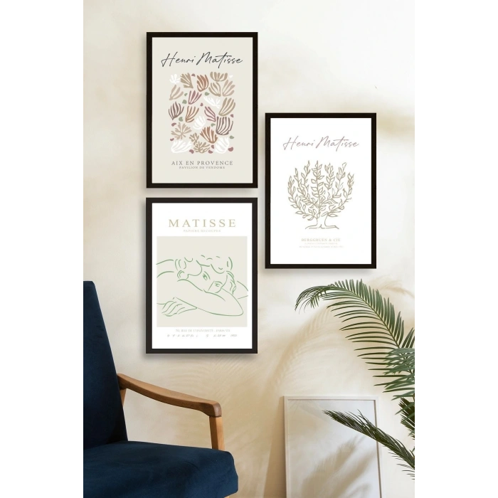 Matisse Üçlü Ahşap Çerçeveli Tablo 30 x 40