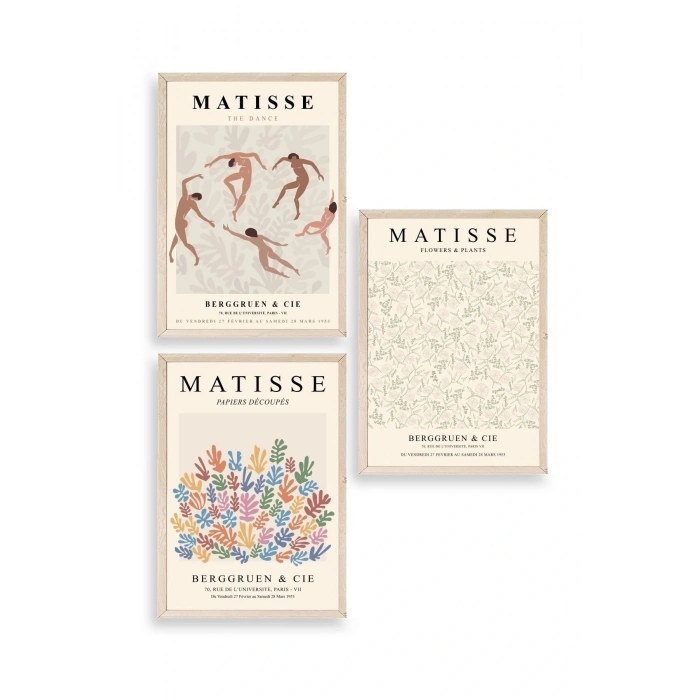 Matisse Üçlü Ahşap Çerçeveli Tablo 40 x 60