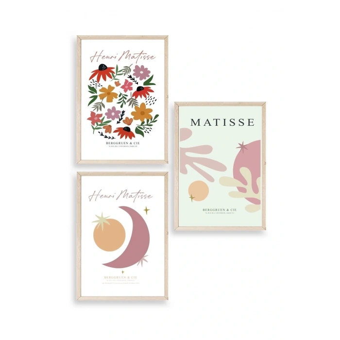 Matisse Üçlü Ahşap Çerçeveli Tablo 40 x 60