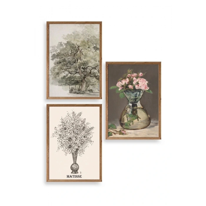 Matisse Üçlü Ahşap Çerçeveli Tablo 40 x 60