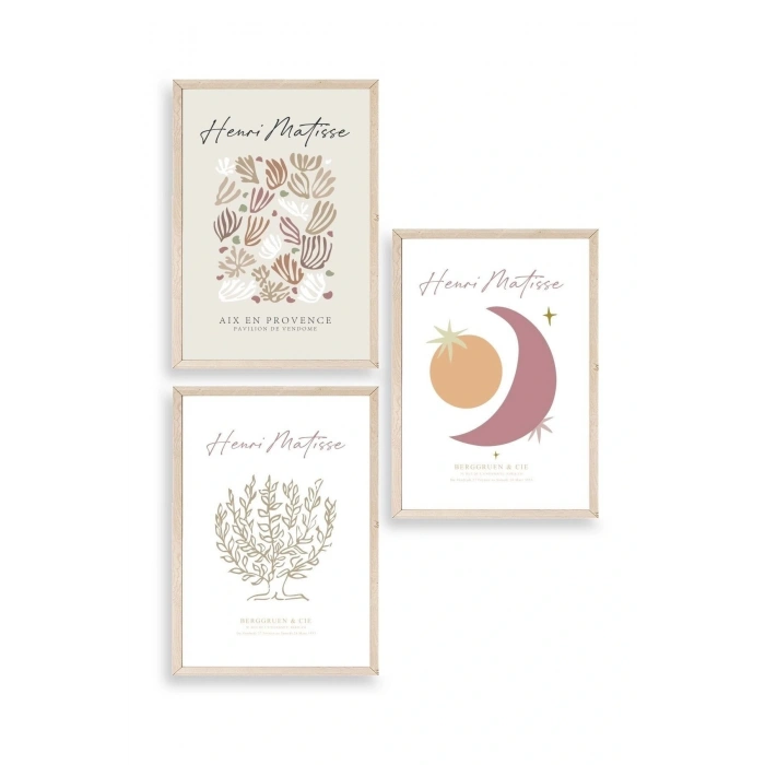 Matisse Üçlü Ahşap Çerçeveli Tablo 40 x 60