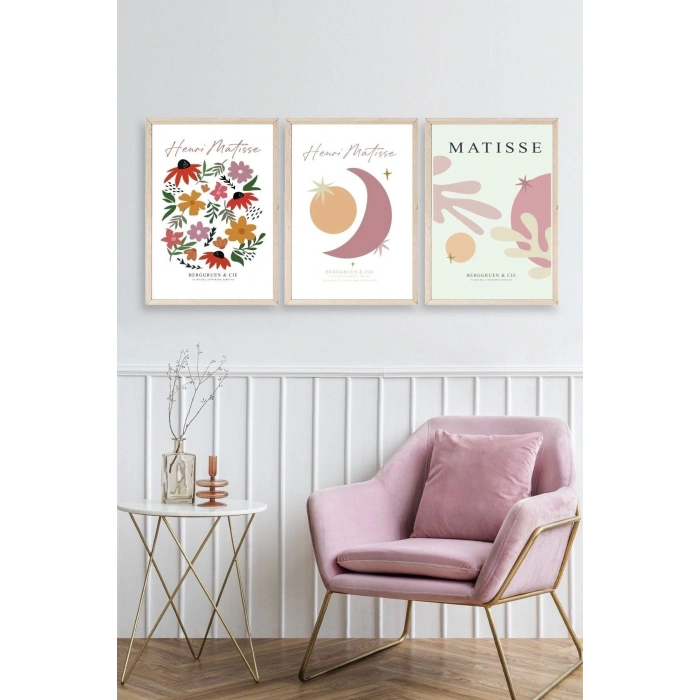 Matisse Üçlü Ahşap Çerçeveli Tablo 40 x 60