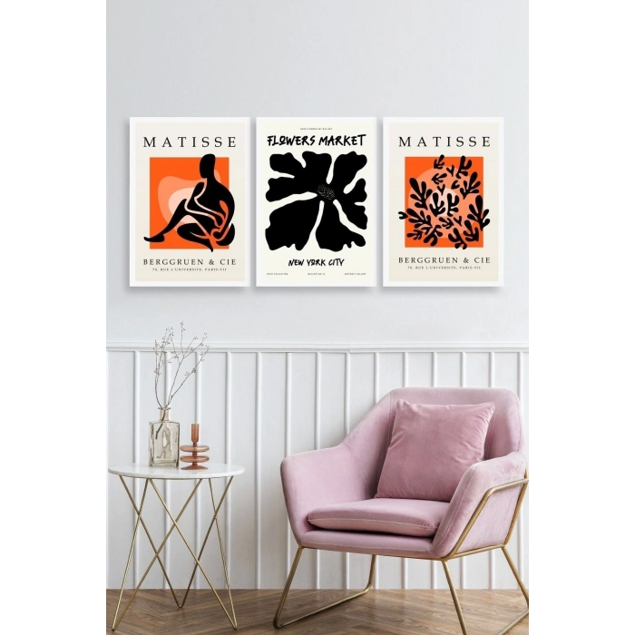 Matisse Üçlü Ahşap Çerçeveli Tablo 40 x 60