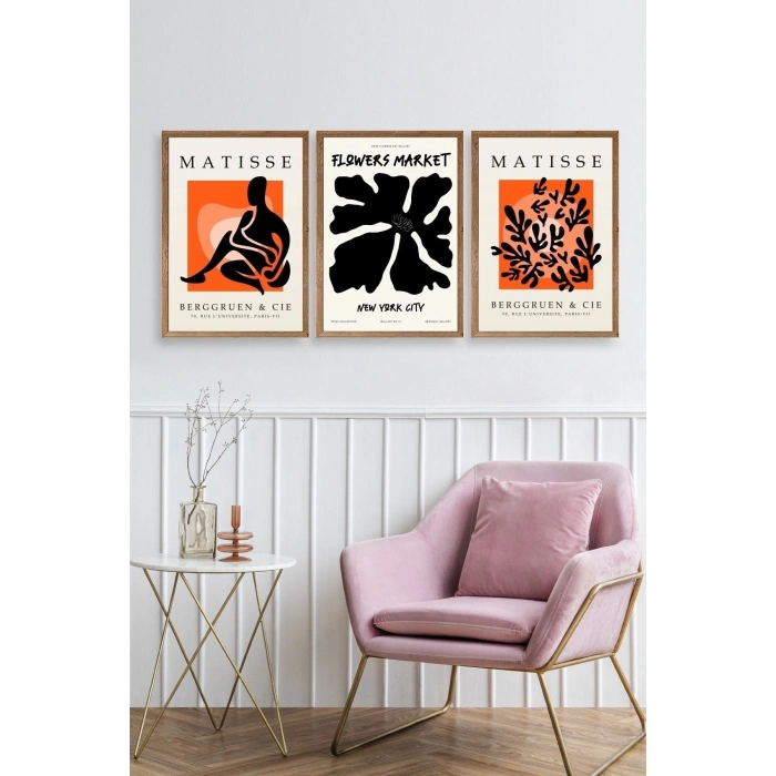 Matisse Üçlü Ahşap Çerçeveli Tablo 40 x 60