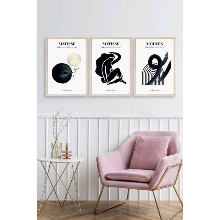 Matisse Üçlü Ahşap Çerçeveli Tablo 40 x 60