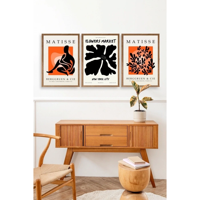 Matisse Üçlü Ahşap Çerçeveli Tablo 40 x 60