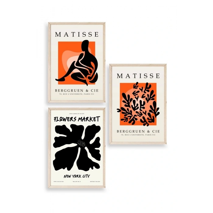 Matisse Üçlü Ahşap Çerçeveli Tablo 50 x 70