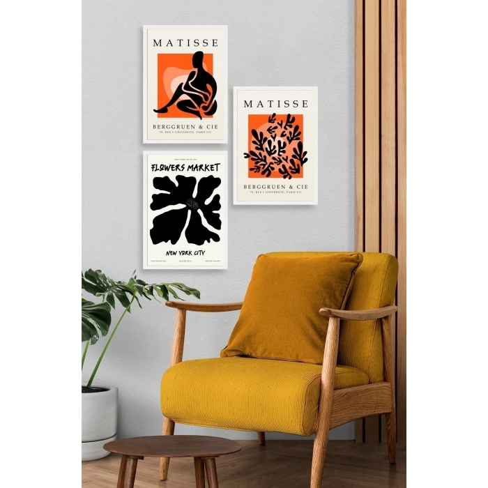 Matisse Üçlü Ahşap Çerçeveli Tablo 50 x 70