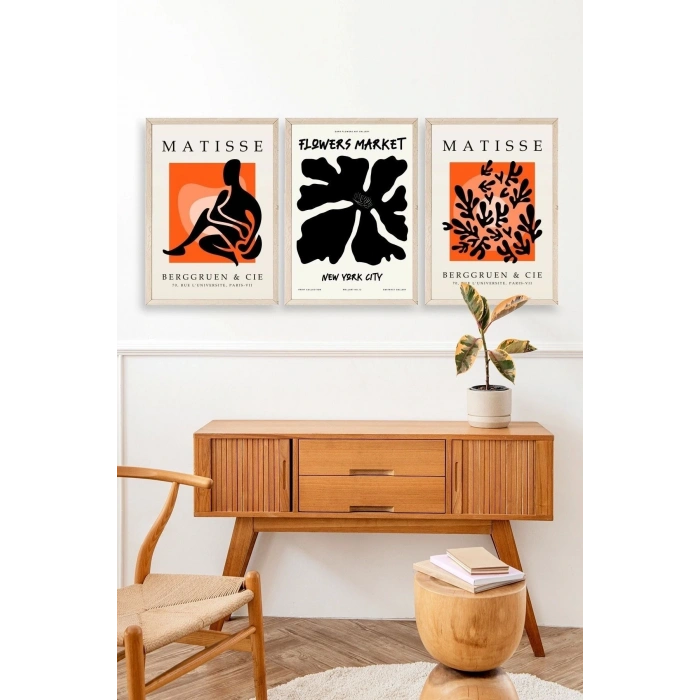 Matisse Üçlü Ahşap Çerçeveli Tablo 50 x 70