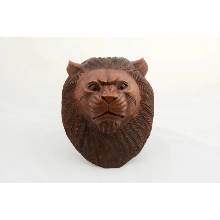 Mahogany Wood Handmade Decorative Lion Bust
