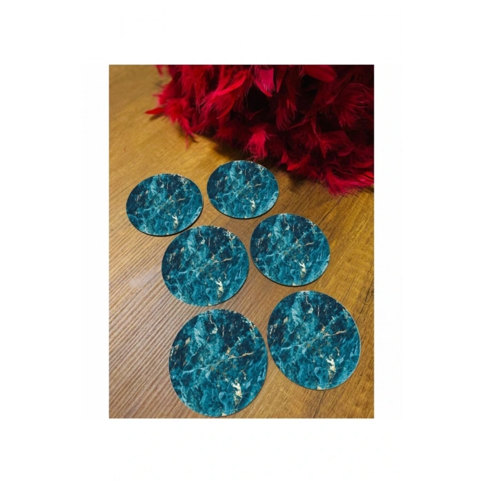 Mavi Mermer Desen Bardak Altlığı