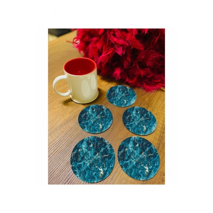 Mavi Mermer Desen Bardak Altlığı