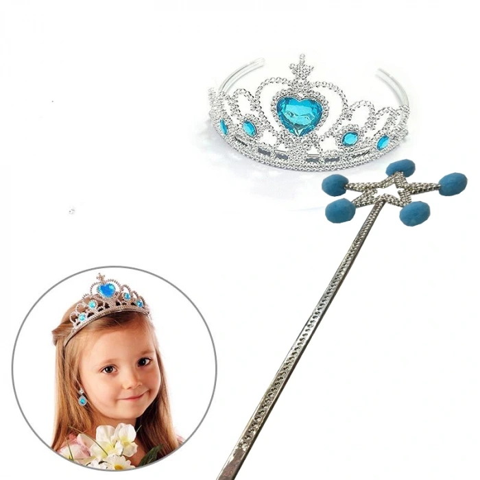 Blue Pom Pom Elsa Wand and Heart Stone Elsa Crown