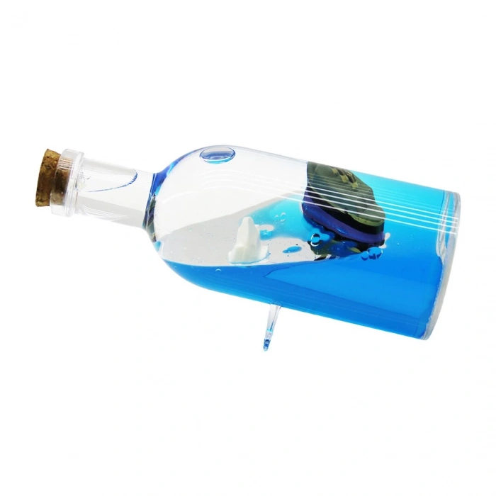 MAVİ SU - ADALI  YUVARLAK MİKA ŞİŞE=YAN DURUŞ AYAKLI YÜZEN BATMAYAN GEMİ DEKORATİF BİBLO AKVARYUM 6X16CM (5365)