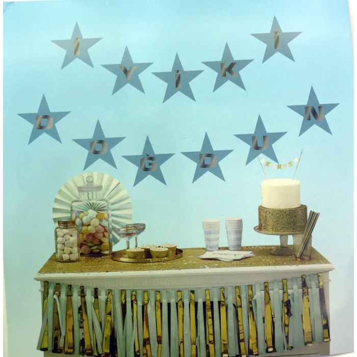 Blue with Silver Star Happy Birthday Banner