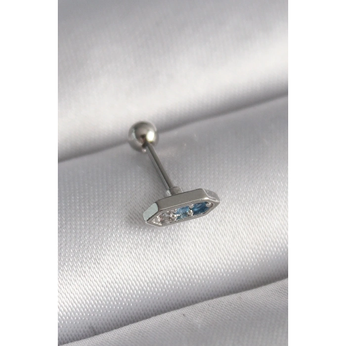 Mavi Zirkon Taşlı Çelik Tragus Piercing 6mm 1.2mm