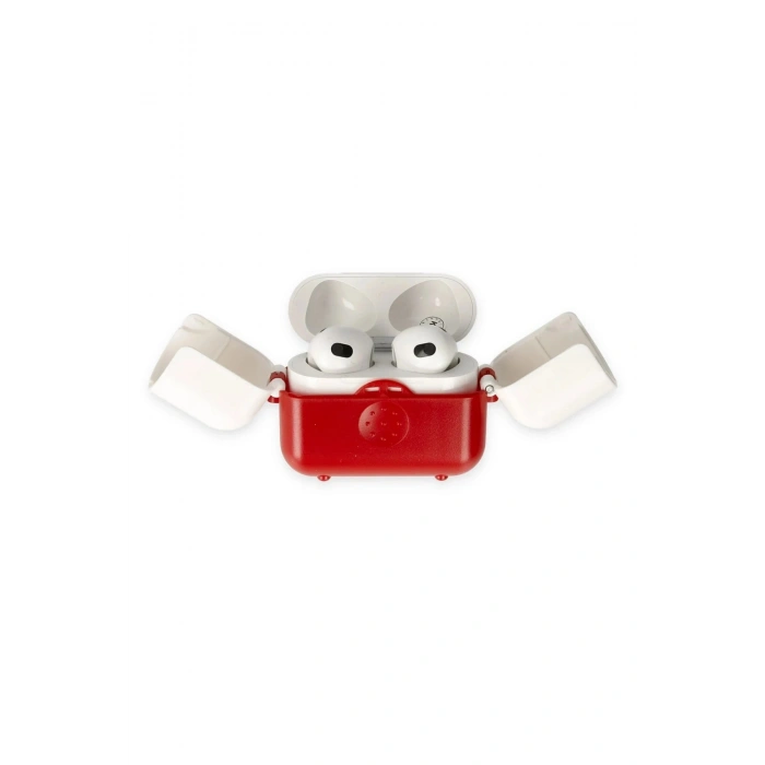 Mey İthalat®  Airpods 3 (3.nesil) Basmalı Kılıf - Kırmızı-Beyaz