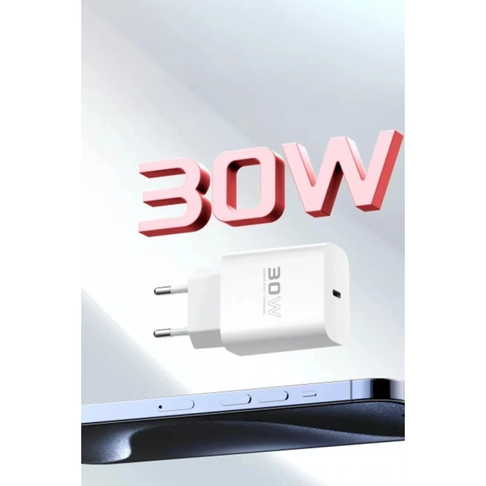 Mey İthalat®  C87C 30W Type-C Çıkışlı Ekstra DL50 1M Type-C to Lightning Kablolu PD Şarj Cihazı - Beyaz