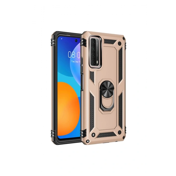 Durukar®  Huawei P Smart 2021 Kılıf Sofya Yüzüklü Silikon Kapak - Gold