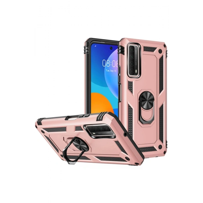 Durukar®  Huawei P Smart 2021 Kılıf Sofya Yüzüklü Silikon Kapak - Rose