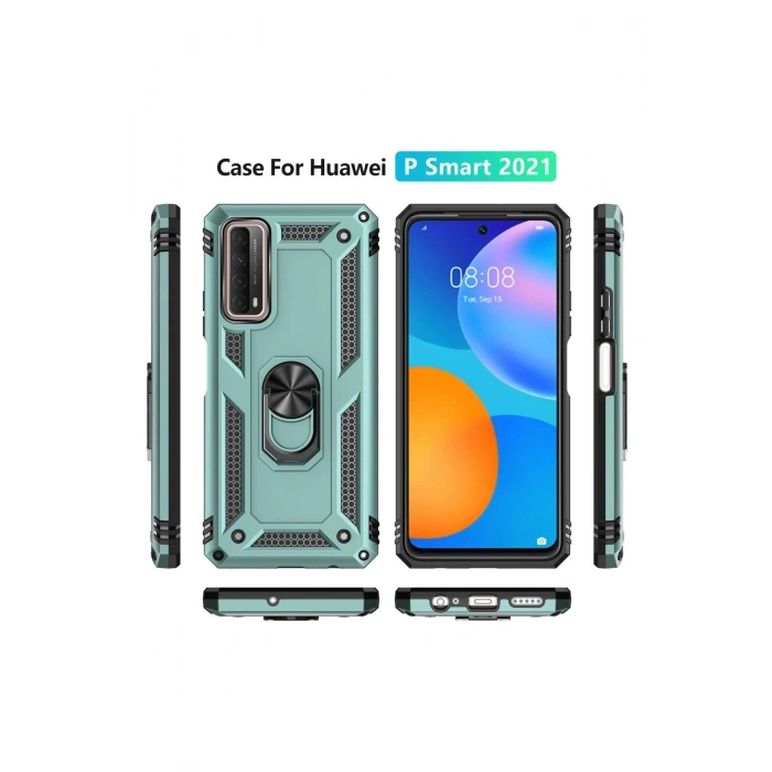 Durukar®  Huawei P Smart 2021 Kılıf Sofya Yüzüklü Silikon Kapak - Yeşil