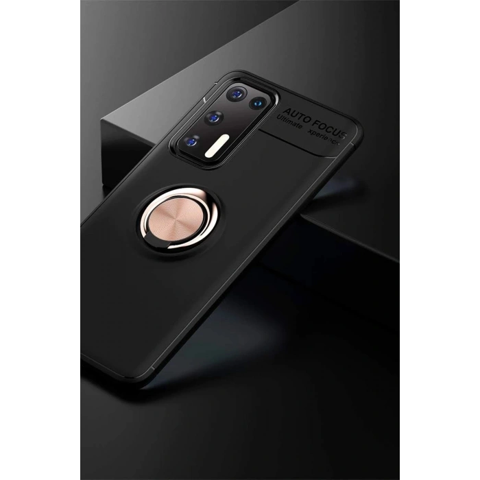 Durukar®  Huawei P40 Kılıf Range Yüzüklü Silikon - Siyah-Gold