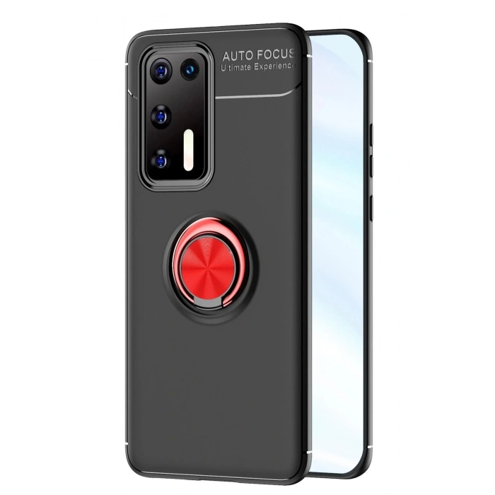 Durukar®  Huawei P40 Kılıf Range Yüzüklü Silikon - Siyah-Kırmızı