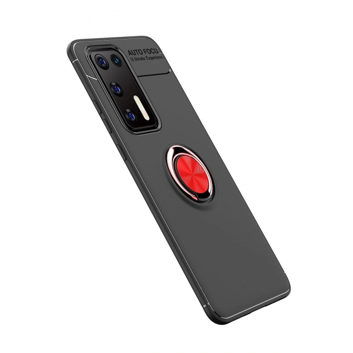 Durukar®  Huawei P40 Kılıf Range Yüzüklü Silikon - Siyah-Kırmızı