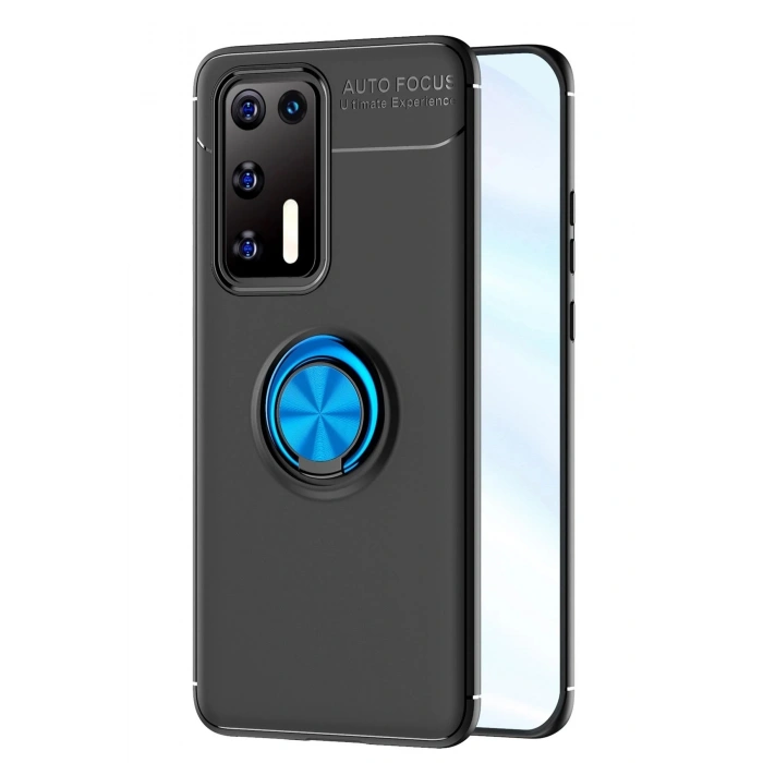 Durukar®  Huawei P40 Kılıf Range Yüzüklü Silikon - Siyah-Mavi