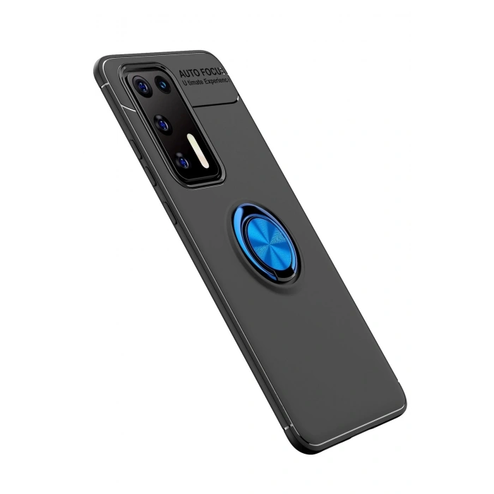 Durukar®  Huawei P40 Kılıf Range Yüzüklü Silikon - Siyah-Mavi