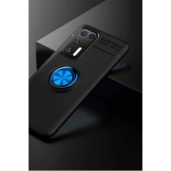 Durukar®  Huawei P40 Kılıf Range Yüzüklü Silikon - Siyah-Mavi
