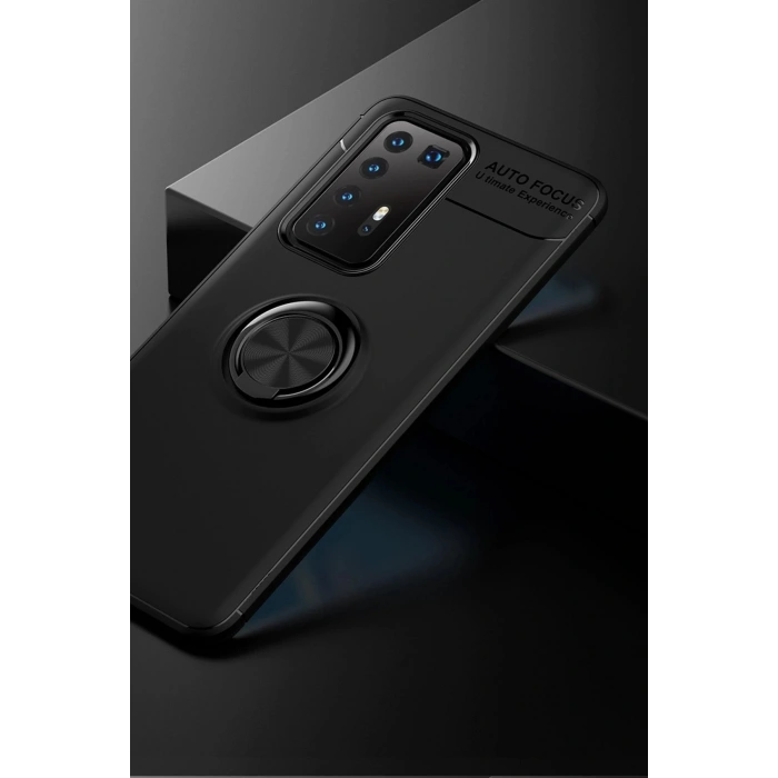 Durukar®  Huawei P40 Pro Kılıf Range Yüzüklü Silikon - Siyah