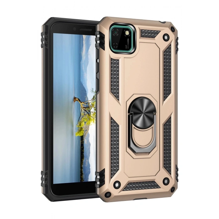 Durukar®  Huawei Y5P Kılıf Sofya Yüzüklü Silikon Kapak - Gold