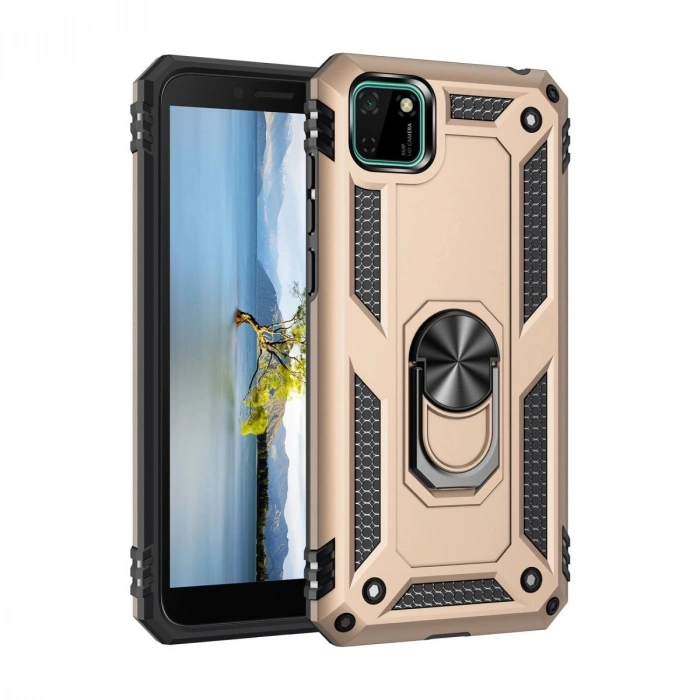 Durukar®  Huawei Y5P Kılıf Sofya Yüzüklü Silikon Kapak - Gold