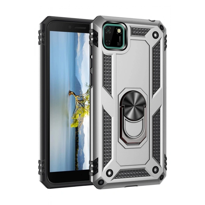 Durukar®  Huawei Y5P Kılıf Sofya Yüzüklü Silikon Kapak - Gümüş