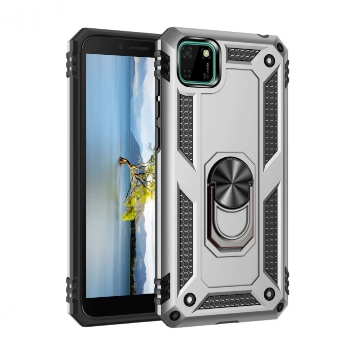 Durukar®  Huawei Y5P Kılıf Sofya Yüzüklü Silikon Kapak - Gümüş