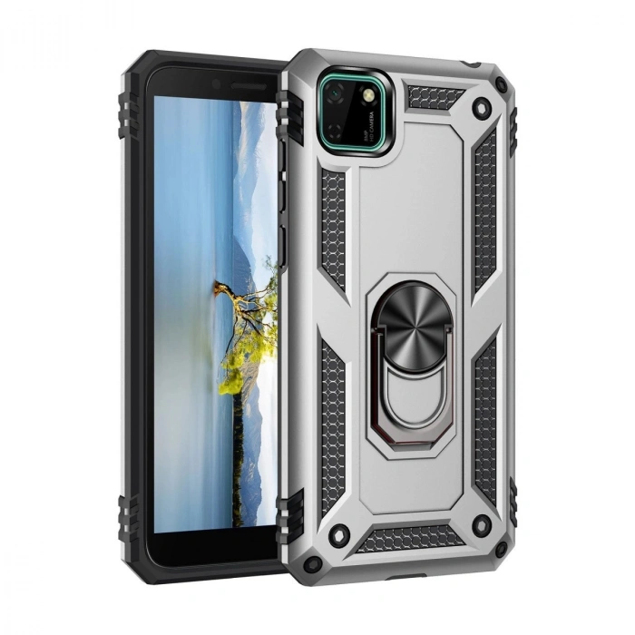 Durukar®  Huawei Y5P Kılıf Sofya Yüzüklü Silikon Kapak - Gümüş