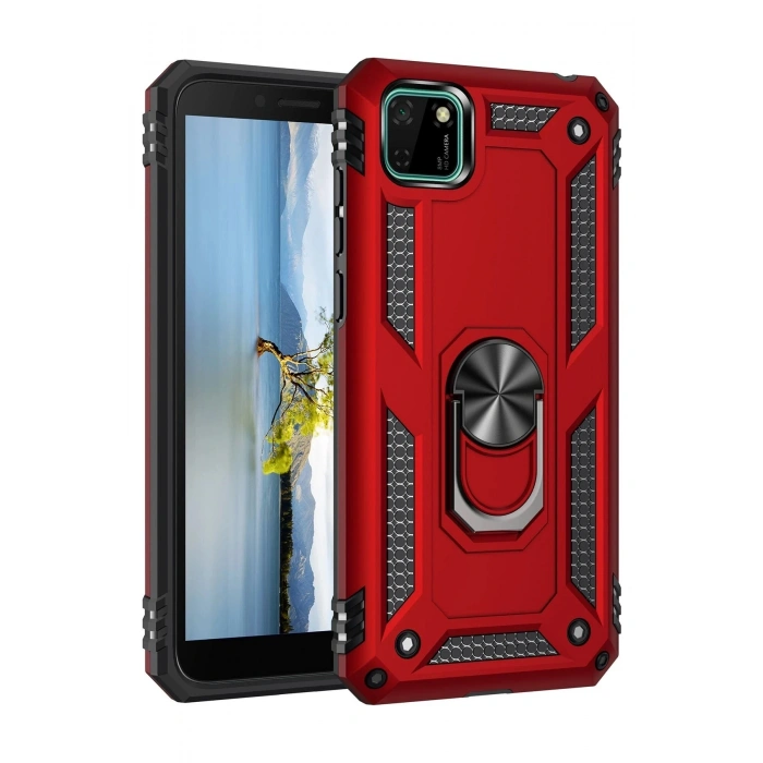 Durukar®  Huawei Y5P Kılıf Sofya Yüzüklü Silikon Kapak - Kırmızı