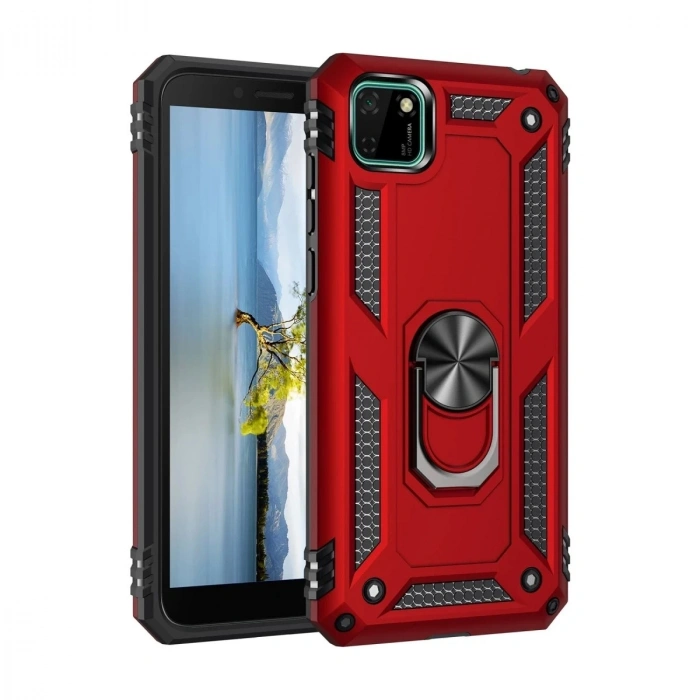 Durukar®  Huawei Y5P Kılıf Sofya Yüzüklü Silikon Kapak - Kırmızı