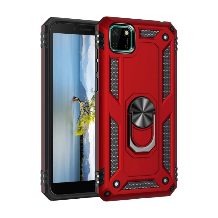 Durukar®  Huawei Y5P Kılıf Sofya Yüzüklü Silikon Kapak - Kırmızı