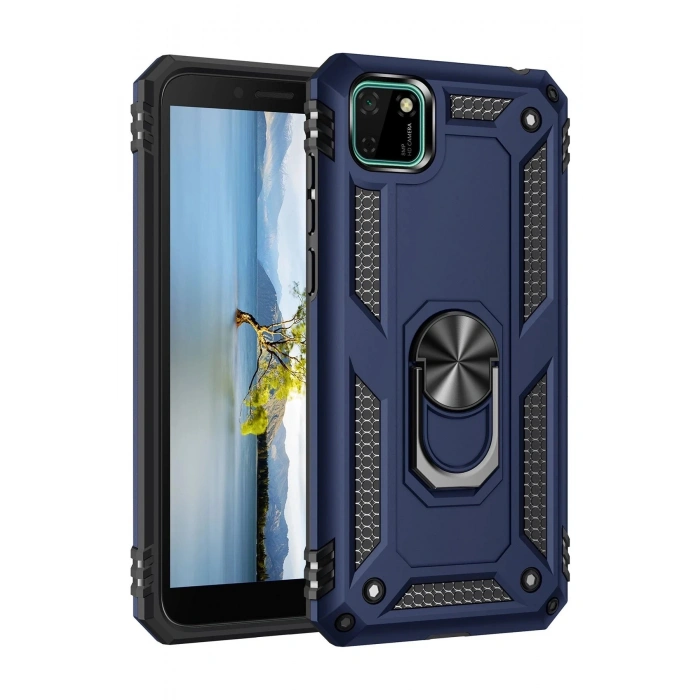 Durukar®  Huawei Y5P Kılıf Sofya Yüzüklü Silikon Kapak - Lacivert