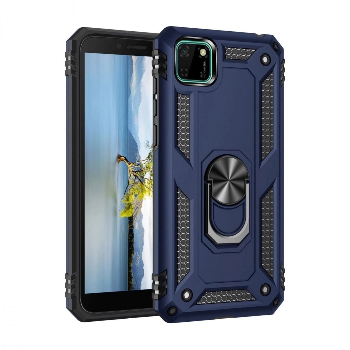 Durukar®  Huawei Y5P Kılıf Sofya Yüzüklü Silikon Kapak - Lacivert