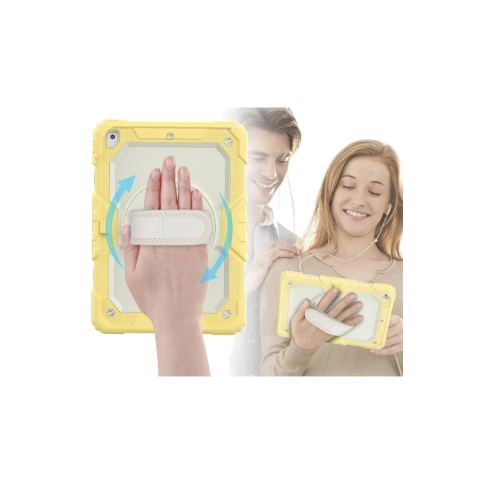 Durukar®  iPad 10.2 (7.nesil) Kılıf Strap New Tablet Kapak - Sarı