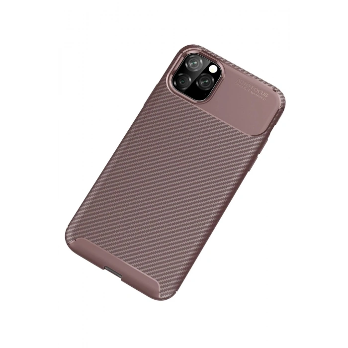 Mey İthalat®  iPhone 11 Pro Kılıf Auto Focus Karbon Kapak - Kahverengi