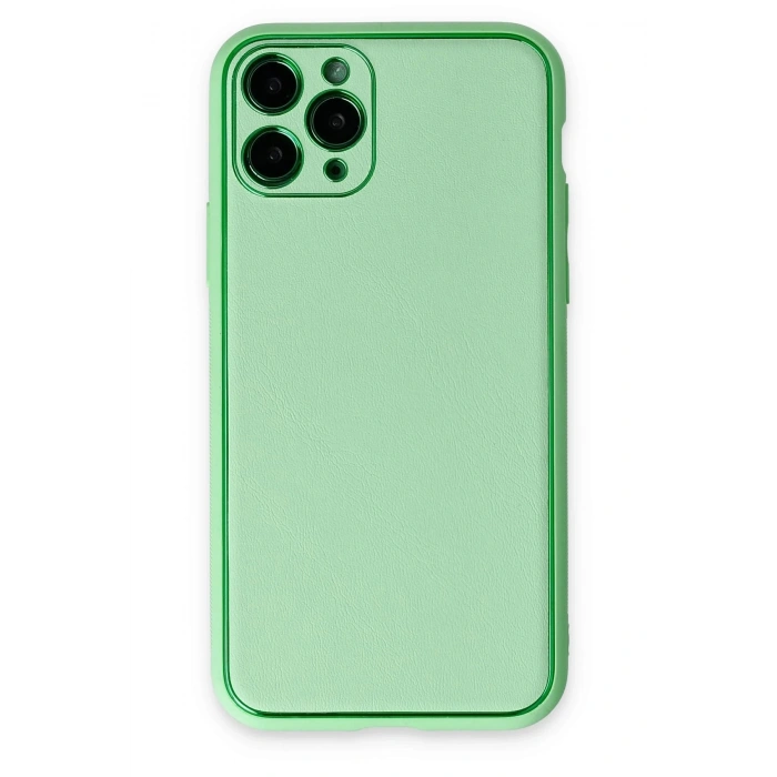 Mey İthalat®  iPhone 11 Pro Kılıf Coco Deri Silikon Kapak - Açık Yeşil