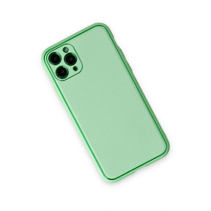 Mey İthalat®  iPhone 11 Pro Kılıf Coco Deri Silikon Kapak - Açık Yeşil