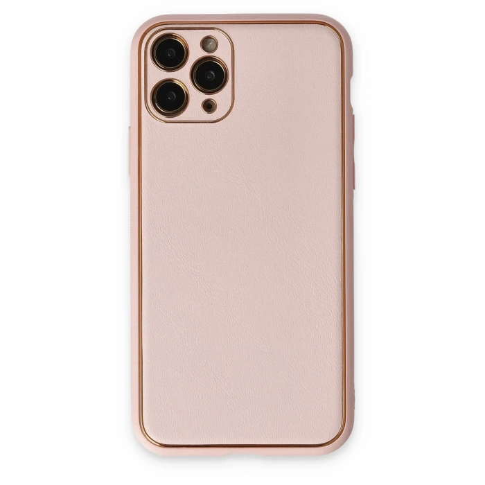 Mey İthalat®  iPhone 11 Pro Kılıf Coco Deri Silikon Kapak - Pudra