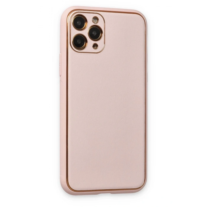 Mey İthalat®  iPhone 11 Pro Kılıf Coco Deri Silikon Kapak - Pudra