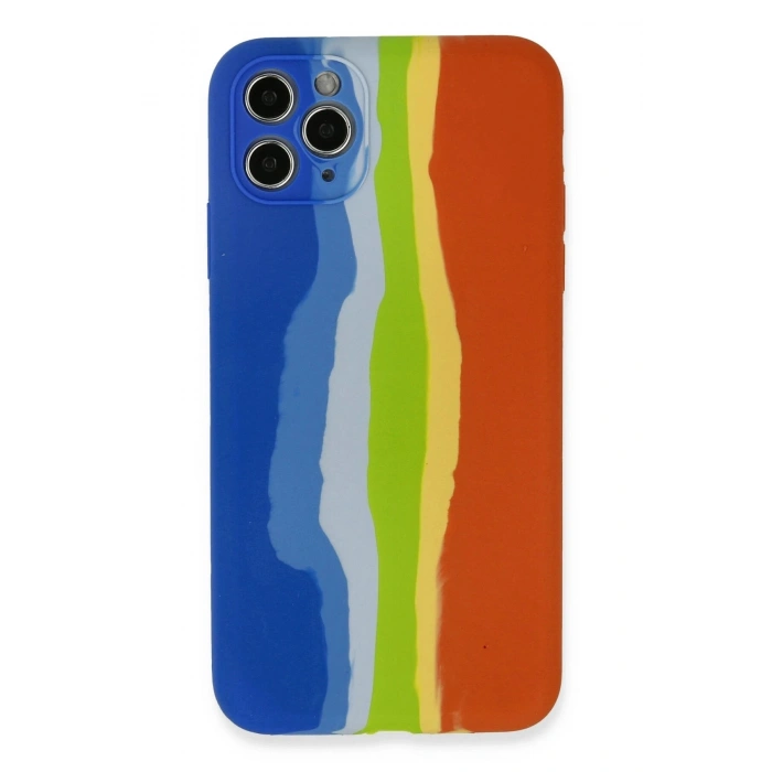 Durukar®  iPhone 11 Pro Kılıf Ebruli Lansman Silikon - Mavi-Turuncu